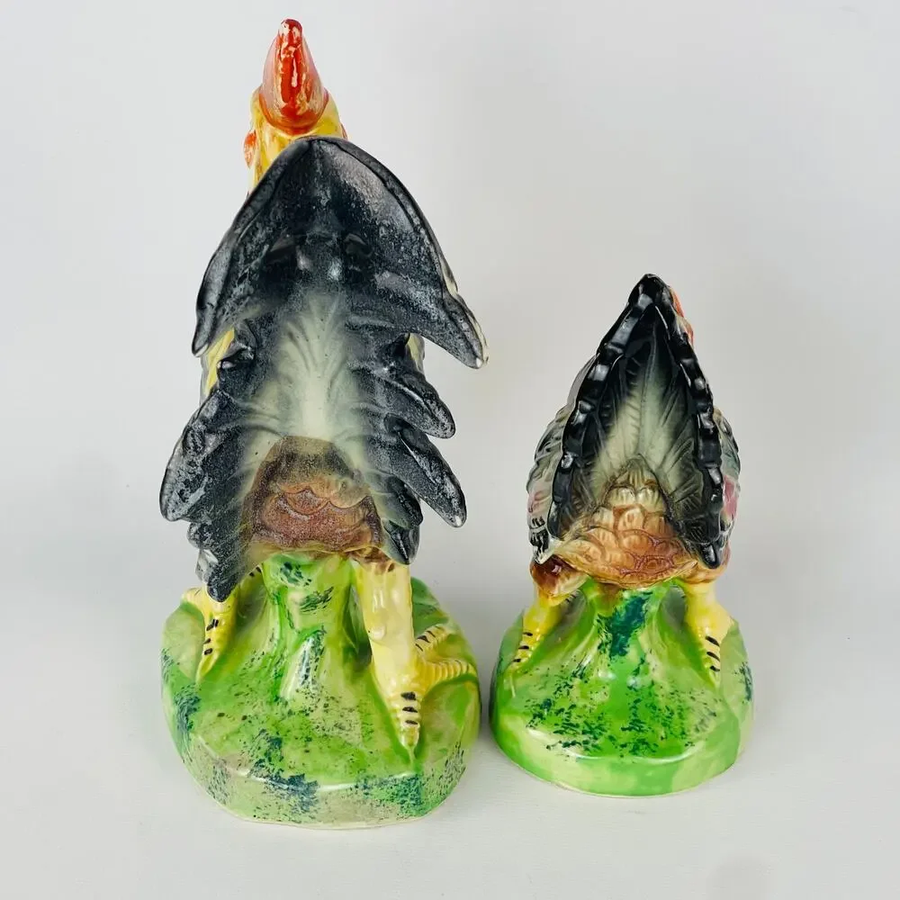 Vintage Ceramic Rooster and Hen Figurine Kitsch Farmhouse Decor